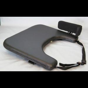 Padded wheelchair tray with elbow stop