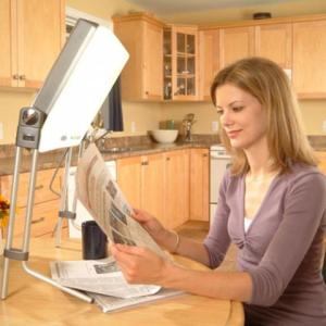 DAYLIGHT CLASSIC - Used to help alleviate symptoms of Seasonal Affective Disorder (SAD). This is the optimal light positioning recommended by bright light therapy experts. The white diffusing lens eliminates glare and evenly distributes the light. Three 36-watt light tubes emit a warm light and minimize potentially harmful blue rays. Hi-impact polycarbonate lens filters 99.3% of harmful UV rays. Call The Comfort Zone Mobility Aids & Spas for Pricing 250 724 4477 or email info@albernicomfortzone.com