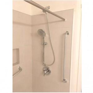 Walk in Shower installation with basic ceramic Tan colored tile and acrylic base, done by The Comfort Zone Mobility Aids & Spas in Port Alberni, Vancouver Island, BC.  Call to set up an appointment for your onsite survey so that we can provide you with an accurate quote 250 724 4477 or email info@albernicomfortzone.com