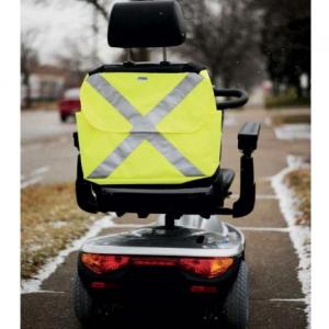Mobility Scooter Seat Pack in Safety Yellow with Reflective strip available at The Comfort Zone Mobility Aids & Spas in Port Alberni, Vancouver Island, BC. Call 250 724 4477