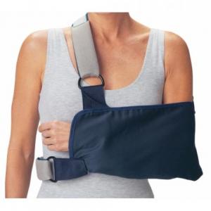 Shoulder Immobilizer with Foam Straps - Sling is constructed with soft cotton/poly for patient comfort. Designed to exert upward pressure and immobilize arm and shoulder. Ideal for immobilization and support of the shoulder and elbow joints.  Waist and shoulder straps are a plush foam laminate with contact closure. Fits right or left arm. Call The Comfort Zone Mobility Aids & Spas for Pricing 250 724 4477 or email info@albernicomfortzone.com