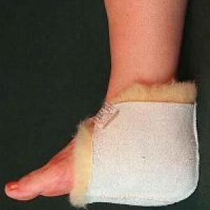 Sheepskin heel protector with strap is available at The Comfort Zone Mobility Aids & Spas in Port Alberni, Vancouver Island, BC. Call for information and pricing 250 724 4477 or email info@albernicomfortzone.com