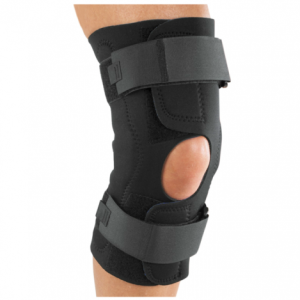 1/8" neoprene wraparound configuration and strap tabs provide ease of application. Posterior strap adjustment allows for one-time adjustment and proper positioning of hinges. Removable dual axis polycentric hinges provide medial/lateral support. Available with open popliteal only. Ideal for mild MCL and/or LCL sprains, mild arthritis, post arthroscopic menisectomy, or mild global instabilities.Available at The Comfort Zone Mobility Aids & Spas in Port Alberni, Vancouver Island, BC 