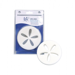 Spa Life floating disc eliminates oils and scum lines from spa. Available at The Comfort Zone Mobility Aids & Spas in Port Alberni, Vancouver Island, BC. Call for information and pricing 250 724 4477 or email info@albernicomfortzone.com
